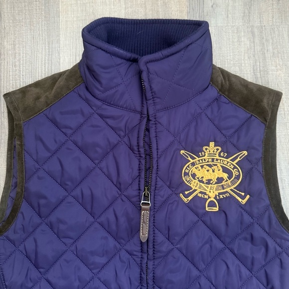 Ralph Lauren Sport Purple Quilted Suede Preppy Y2K Embroidered Women’s Vest - Picture 3 of 10